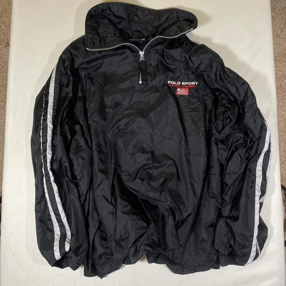 Polo Ralph Lauren Black Track Jacket Windbreaker USA Made Men's XL Vintage - Picture 1 of 6